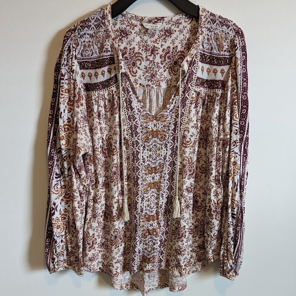 Lucky Brand | Red Patterned 3/4 Sleeve Top Size XL